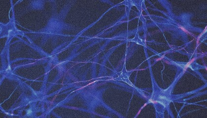 Neural network background, glowing lines on a dark background with noise and grain illustration.