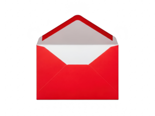 Open red envelope on a transparent background for mailing and correspondence themes