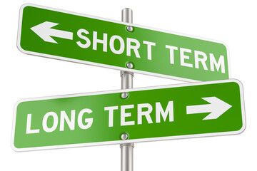 Short Term or Long Term directions. Opposite traffic sign, transparent background