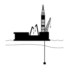 Offshore oil barge rig silhouette for shallow water drilling graphic illustration