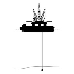 Offshore oil drillship floating rig silhouette for deep water extraction graphic illustration