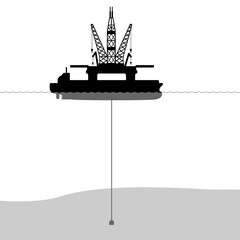 Offshore oil drillship floating rig silhouette for deep water extraction graphic illustration