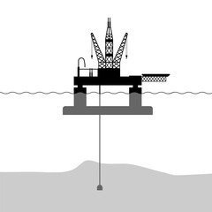 Offshore oil submersible rig silhouette for ocean floor drilling graphic illustration