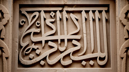 Intricate Arabic calligraphy design on stone wall