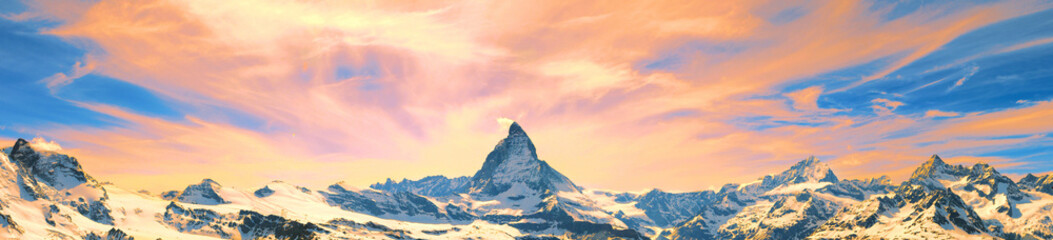 cMatterhorn and swiss alps in Zermatt, Switzerland. Matterhorn mountain at sunset.