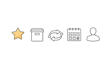 Favorite,Archive, Exchange,Agenda,Profile Icon sets.Outline vector icons collection.