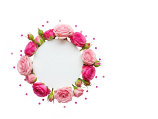 Pink roses circular border with small dots isolated on transparent background for valentines day