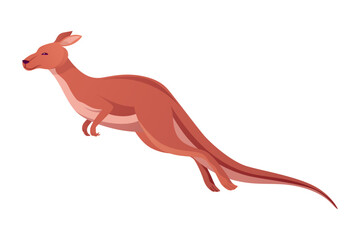 Kangaroo character posing. Adult kangaroo with pouch jumping. Vector flat cartoon animal of australian fauna and wildlife, isolated on white background