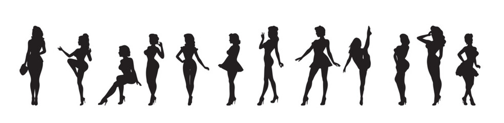 pinup girls silhouette white background