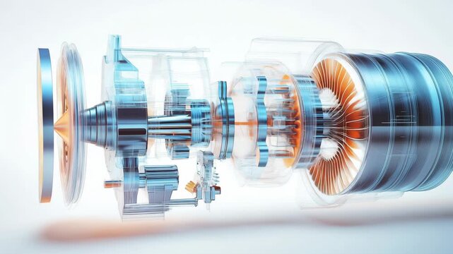 Components of an engine rotate and interact to demonstrate mechanical engineering in a detailed animation