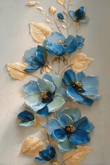 Elegant Blue and Gold Floral Wall Art for Home Decor