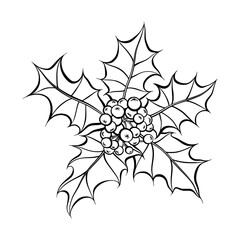Holly Berries Vector Line Art Illustration of a Christmas Ornament Isolated Element