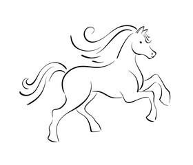 Running Horse Line Drawing Silhouette Vector Illustration, Chinese Symbol of the Year Isolated Decorative Animal Element