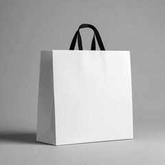 Minimalist White Paper Shopping Bag on Gray Background
