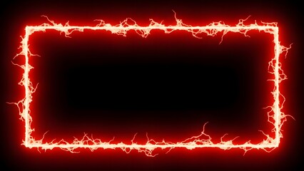 Glowing Red Electrical Lightning Frame Border on a Black Background Representing Energy and Power