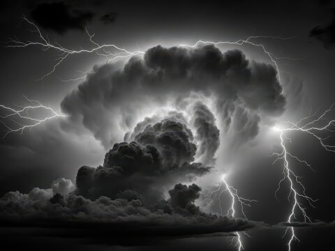 Dramatic storm clouds with intense lightning - Powered by Adobe