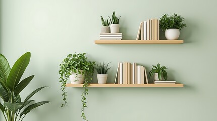 Interior with Floating Shelves and Green Plants
