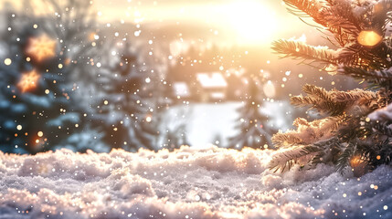 Holiday background, merry christmas atmosphere, winter landscape with snow background