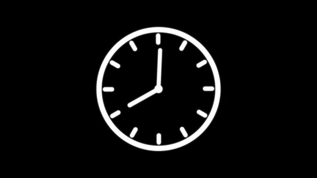 Abstract spinning clock icon animation on black background. analog clock animation background