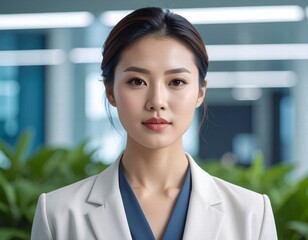 Confident Portrait: A professional, poised, and polished individual stands in a modern business setting, exuding confidence and capability.