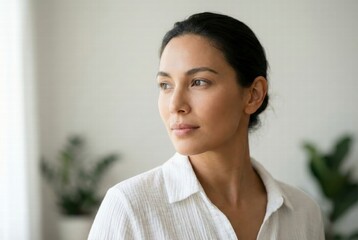 Serene Reflection: A portrait captures a woman deep in thought, her gaze focused on the horizon, hinting at contemplation and introspection.