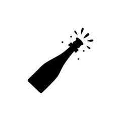 Champagne Bottle Popping Logo Silhouette with Celebration Concept Vector illustration