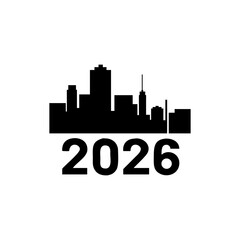 City Skyline Logo Silhouette with Fireworks in Minimalist Elegant Design Vector illustration