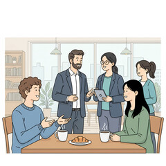 Group of friends sitting together, engaged in conversation.