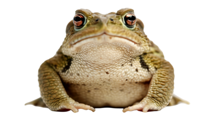 A large toad sitting on a black background looking directly at the camera