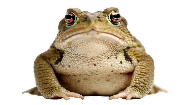 A large toad sitting on a black background looking directly at the camera