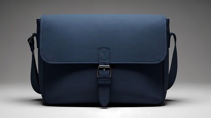 Clean product photo of a simple blue leather bag on a plain gray background.