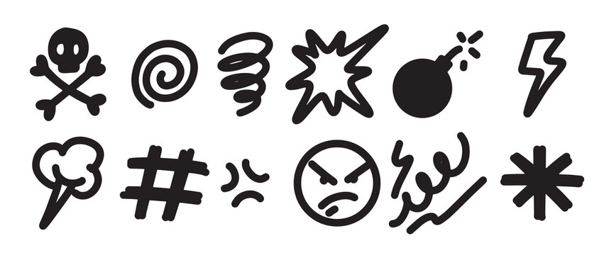 doodle sketch style of swearing icons cartoon hand drawn