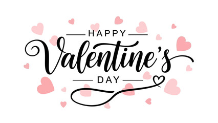 Elegant Happy Valentine's Day" greeting card design featuring beautiful calligraphy and romantic pink hearts, perfect for expressing love and affection on this special holiday © Hussnain