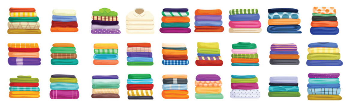  folded clothes stack icons set laundry worker folding clean