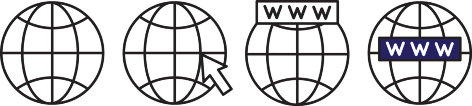 Website icon set. Globe and www symbol. World web icon. vector www icon isolated on transparent background. Browser globe outline icons
