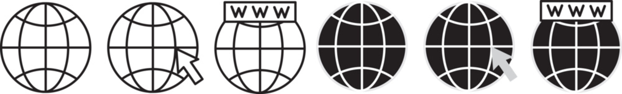 Website icon set. Globe and www symbol. World web icon. vector www icon isolated on transparent background. Browser globe outline icons
