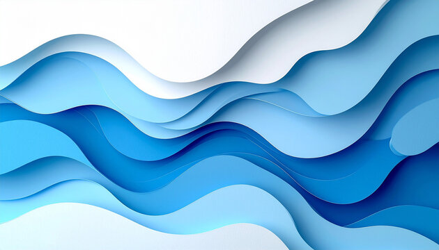 青い波背景-中央濃色の3Dペーパーカット