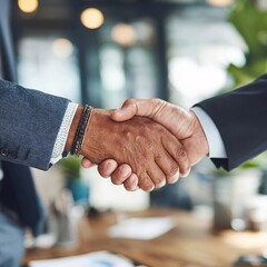 Two men shaking hands in a business setting