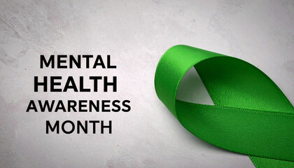 Mental Health Awareness Month Green Ribbon Support Concept