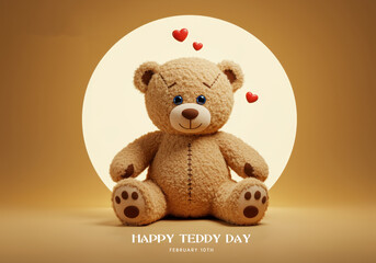 Adorable Teddy Bear with Hearts and Glowing Circle for Teddy Day Celebration february 10th