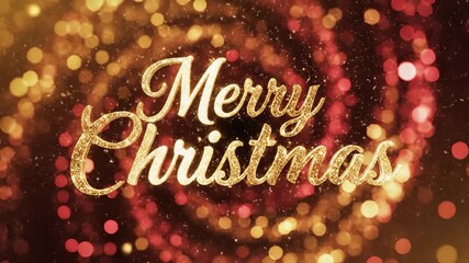 Merry Christmas Message Glittering on Abstract Bokeh Background