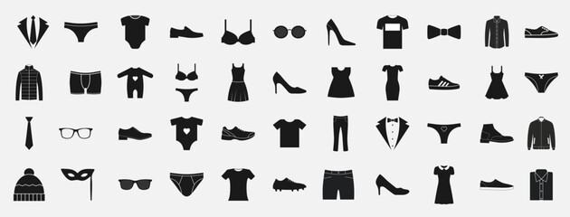 Naklejka premium Clothes and accessories set, icons set. Vector illustration.