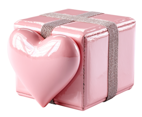 Heart parcel pink gift care package glossy box love delivery smooth surface ribbon wrap 3d render romantic present minimal style Valentine concept pastel color cute object charity theme, isolated