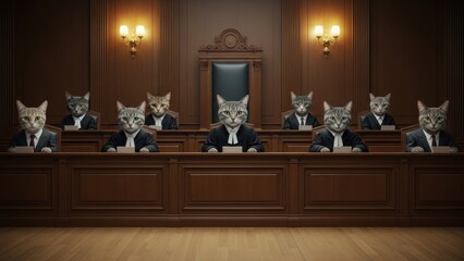 Cats in Courtroom - A Humorous Depiction of Feline Judges.