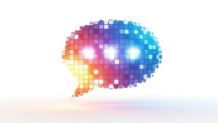 Digital Pixelated Speech Bubble with Colorful Lights and Modern Design.