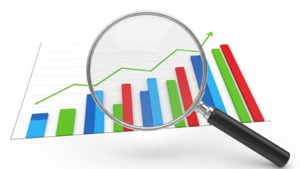 Magnifying Glass Over a Colorful Bar Graph Illustrating Growth.