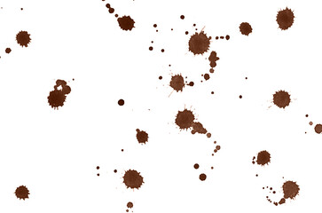 Brown ink splatter on white background,Paint brush strokes and drops texture.