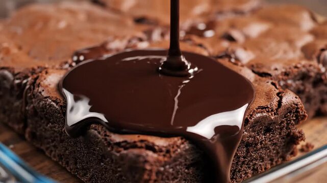 Chocolate Syrup Dripping onto a Freshly Baked Brownie