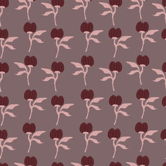 Fairy hand drawn tulips, seamles pattern. Vector illustration with cute flowers.