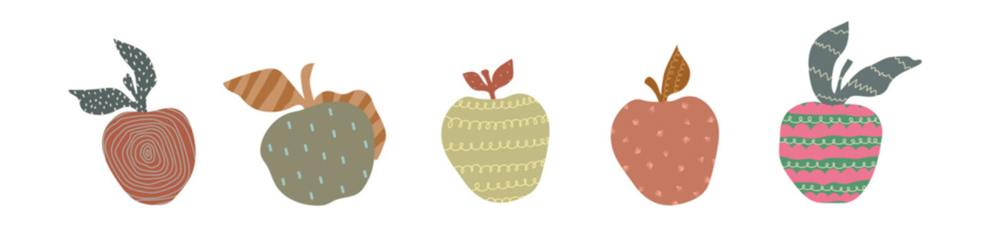 Set of five cartoon abstract apple on white background. Vetor illustration